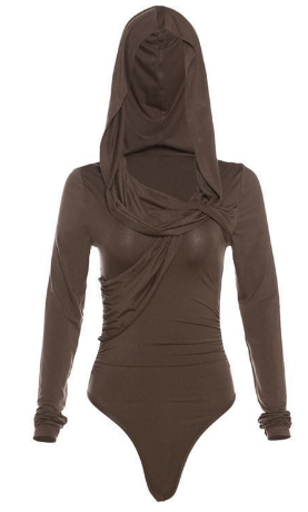 Metallic Hooded Long Sleeve Bodysuit